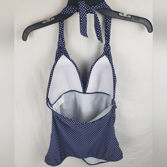 Seraphine Maternity Navy Polka Dot Halter Swimsuit Top Sz S - Picture 4 of 5